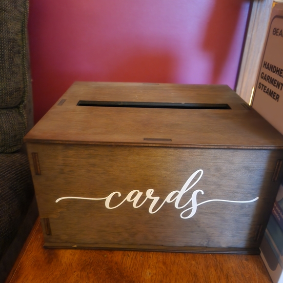 Wooden Card Box with White Script - Picture 1 of 2